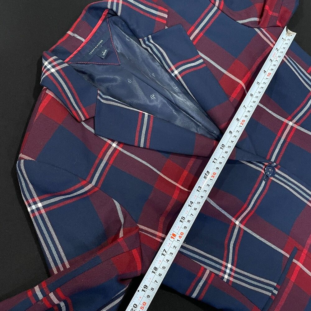 ~ Tommy Hilfiger Preppy 6 Plaid Blazer Navy Blue Red Academia Jacket Collegiate - Picture 7 of 14